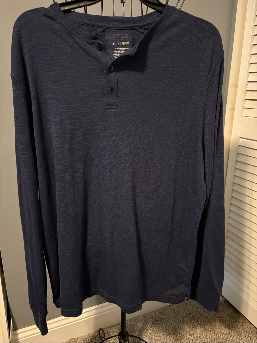 Premier Men's Long Sleeve Henley Shirt - Navy Blue